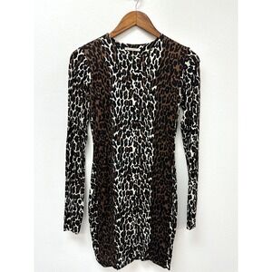 Nadia Tarr Animal‎ Print Stretch Jersey Long Sleeve Midi Dress L